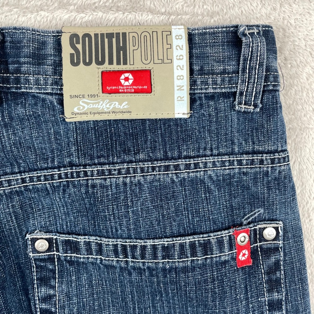 VTG Southpole Denim Shorts Mens 34 Blue Baggy Jorts Y2K Hip Hop Layered Hem 15" - Picture 3 of 10